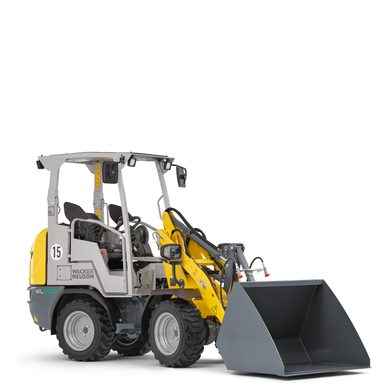 Wacker Neuson wheel loader WL20e with light material bucket, studio